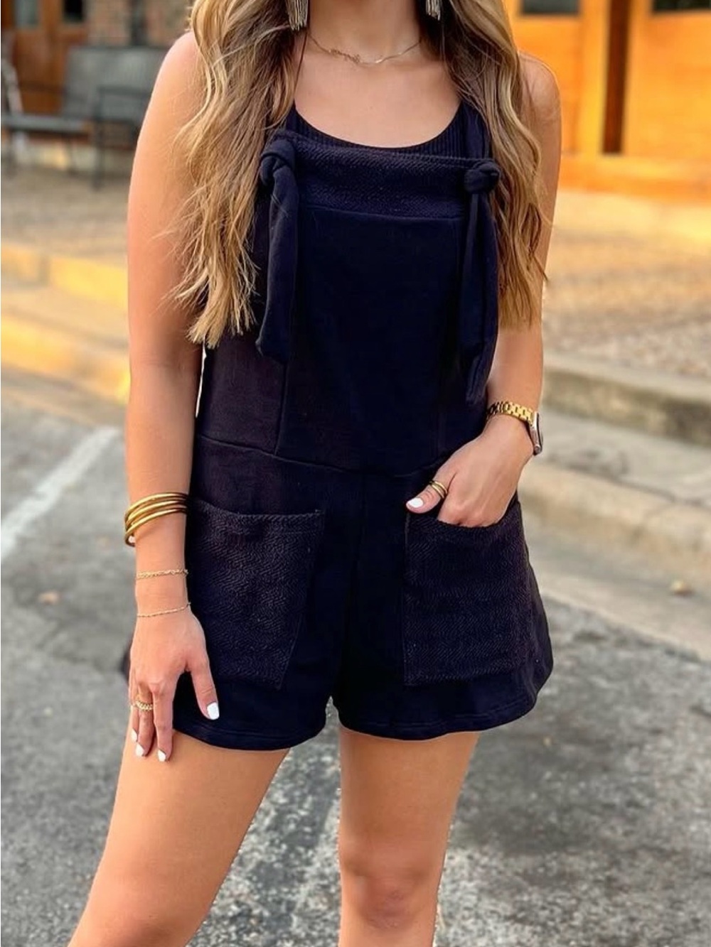 Casual Black Pocket Romper